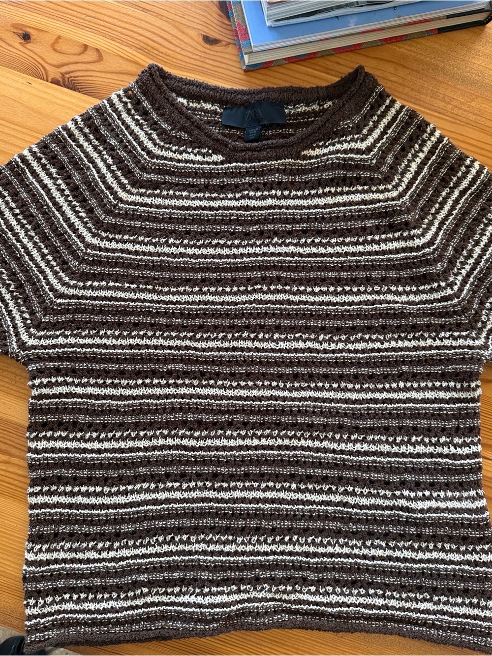 Zara Brown and Cream Striped Knit Tee